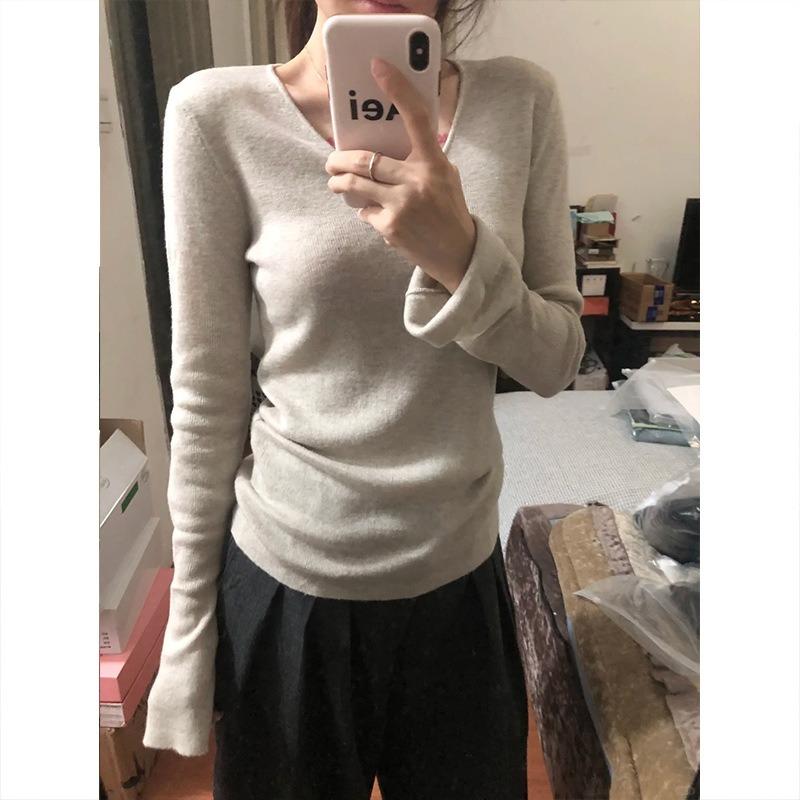 Neck Slim-fit Knitted Bottom Shirt Women's Spring Spice Girls Versatile Long Sleeve Sweater Temperament Inner Top