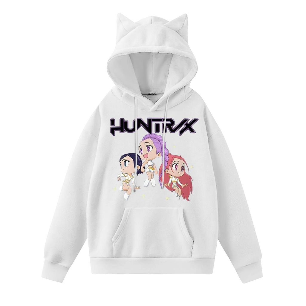 Damemote Casual Langermet trykt Rundhals hettegenser Pullover Topp med lommer