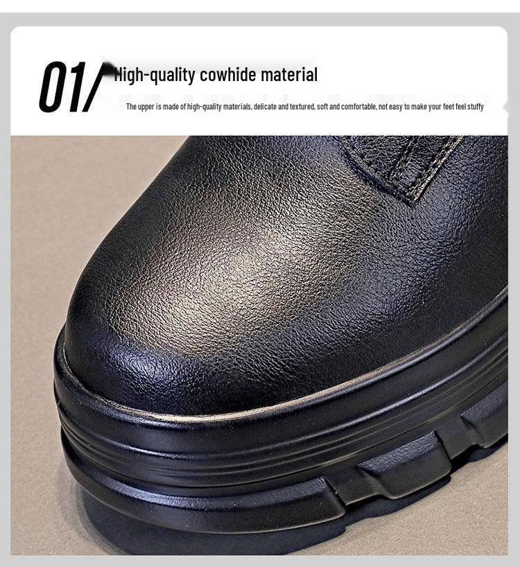 2025 Autumn Women's Genuine Leather Hidden Heel Martin Ankle Boots - Versatile Style with Thick Sole for Petite Sizes.