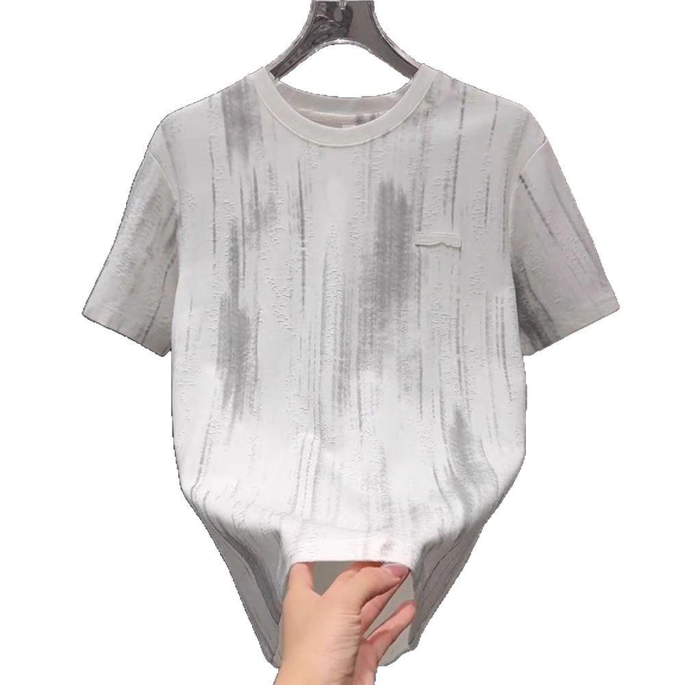 Men'S Casual T-Shirt Smudged And Scratched Trendy Short-Sleeved Korean Version Solid Color Micro-Elastic Fashion Short-Sleeved T-Shirt