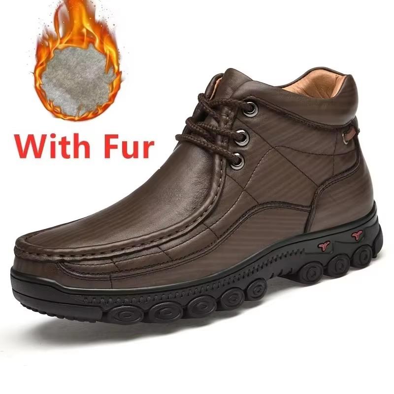 

Fashion Genuine Leather All-matc High Top Shoes Men 2024 New Arrival Lace-Up Motorcycle Boots Thick Bottom Men Winter Plush Snow Boots 48