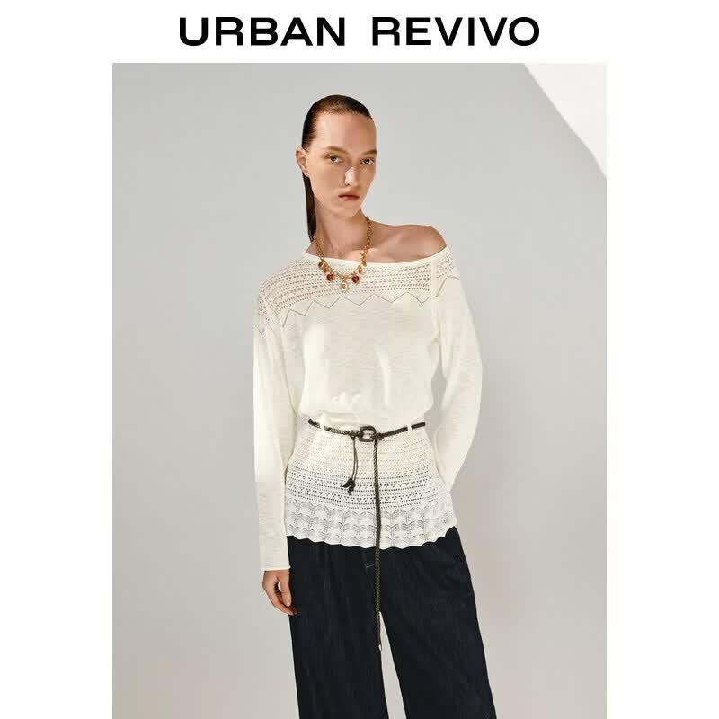 UR2026 Women s Asymmetrical Jacquard Knit Top with Belt S