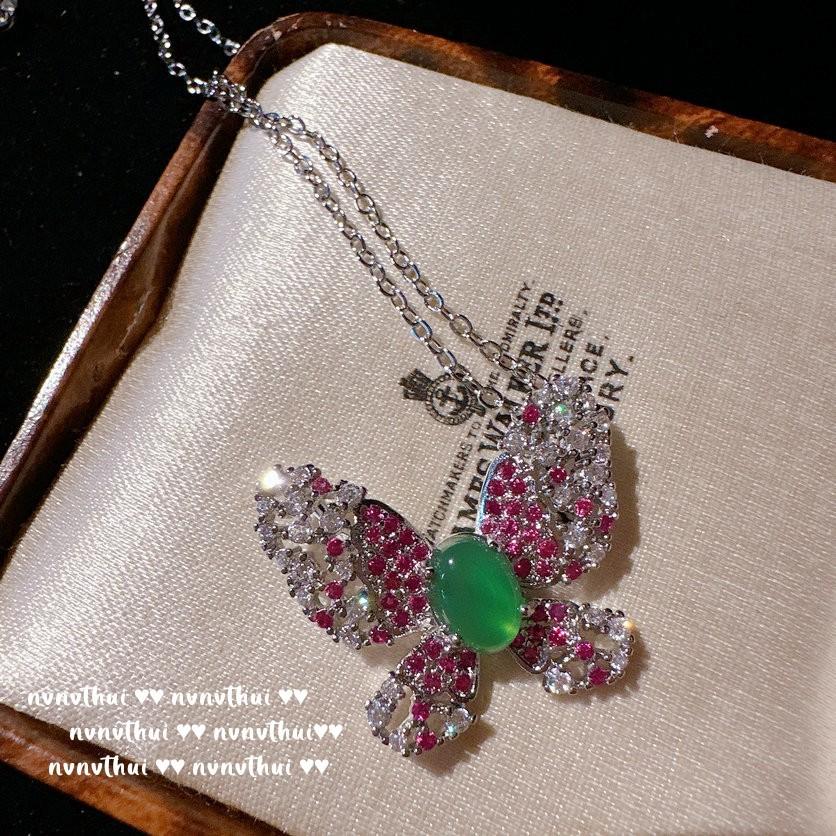 Chalcedony Rouge Ruby Butterfly Bracelet, Antique, 18K Gold Plated, Lady Zircon Butterfly Necklace