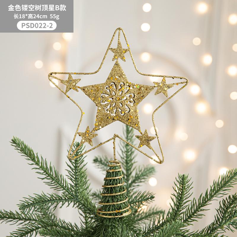 Christmas Tree Top Star Wrought Iron Ornament Five-Pointed Star Sequined Atmosphere Christmas Decorations Accessories