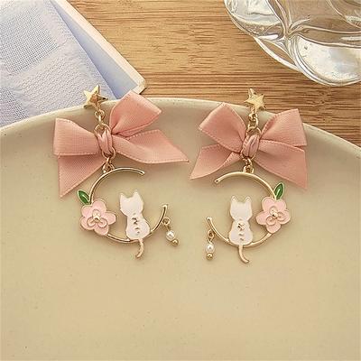 Moda coreana arco coelho assimétrico balançar brincos para mulheres doce bonito dos desenhos animados gatinho flor borla brincos jóias presentes