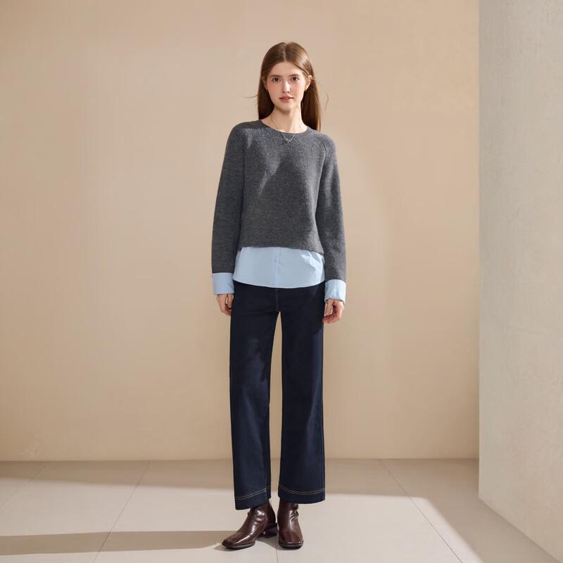 Betu Women's Winter Contrast Color Faux Two-Piece Knit Sweater