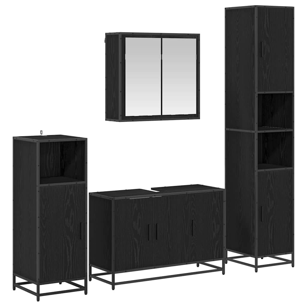 Bathroom Furniture Set 4 Pcs Black Oak Effect Particleboard