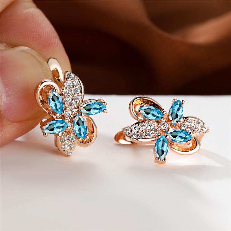 

Cute Star Flower Multicolor Red Blue Zircon Stone Hoop Earrings Rose Gold Color Wedding Jewelry For Women аква голубой