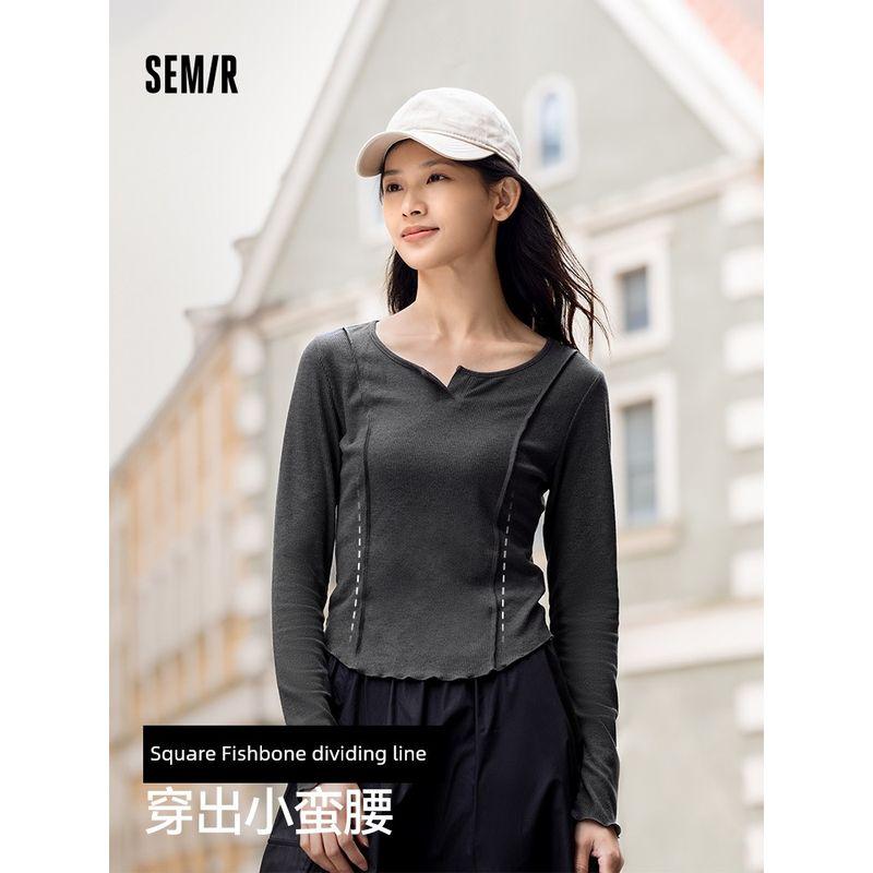 

Senma Sneaky Design Wooden Ear Simple Long Sleeve T-shirt Pure Desire Lace-Black 90001 155/80A/S