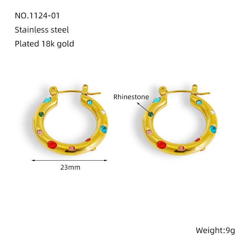 European American Style Stainless Steel Hoop Earrings Natural Stone Inlaid Pearl Zircon Women's Jewelry