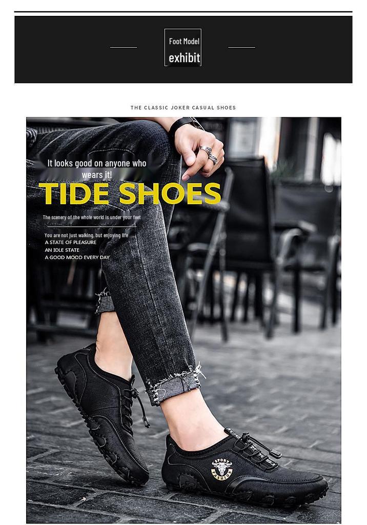 Herren Koreanischer Stil Niedrige Leder-Slip-On Freizeitschuhe zum Fahren - Leicht, Atmungsaktiv, Trendy
