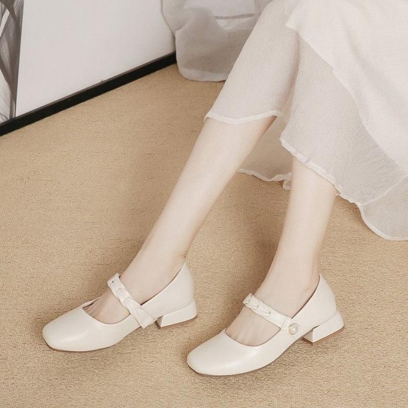 French Mary Jane women's shoes 2025 new shoes women's skirt soft sole soft leather thick heel single shoes temperament small leather shoes