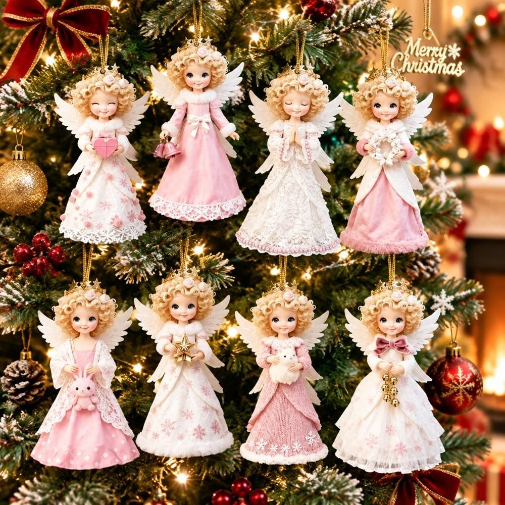 8 pcs 2D Flat Christmas Hanging Ornament Wooden Xmas Decoration Holiday Party