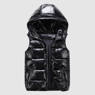 Uomo Gilet in cotone Autunno Inverno con cappuccio senza maniche con cerniera Giacca con tasche Colore unito Finitura lucida Gilet trapuntato Cappotto