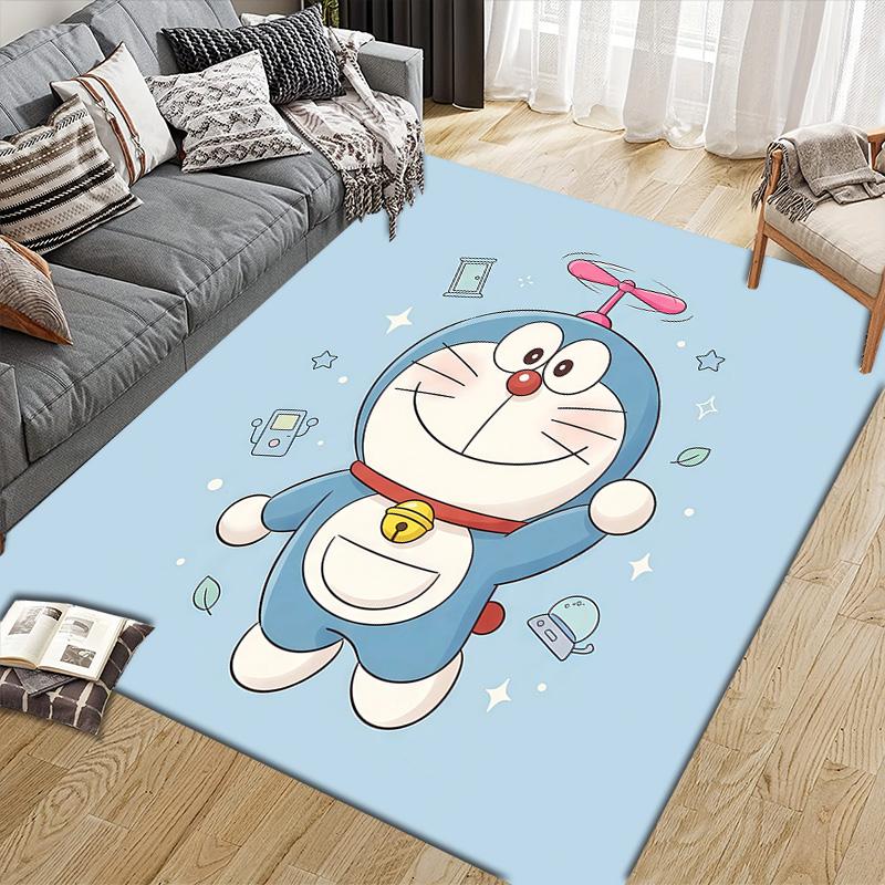 Doraemon3 Flannel Pattern Square Carpet,Area Rug,Carpet Rug for Living Room Bedroom Sofa Playroom Decor,Non-slip Floor Mat