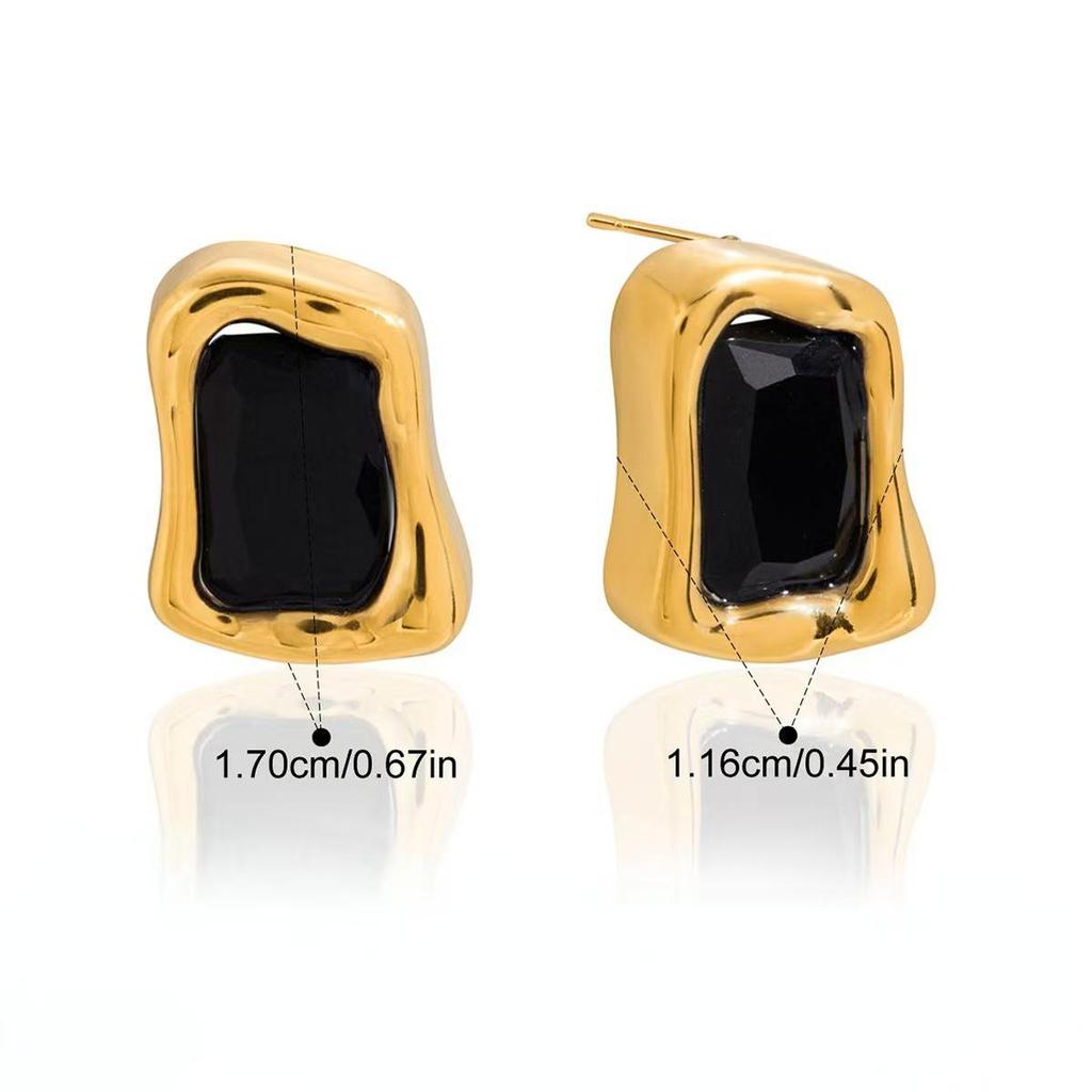 European Classic 18K Gold-Plated Stainless Steel Earrings with White Zircon Square