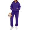 Womens Solid Color Hooded Long Sleeve Fleece Lined Sweatshirt Matching Pants Set Casual Streetwear Outfit