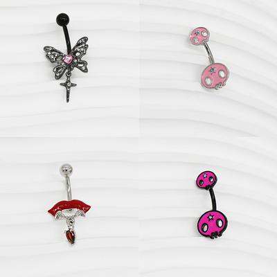 Personality Hip Hop Belly Button Rings For Women Girls Belly Piercing Jewelry Butterfly Skull Pendant Navel Rings Body Jewelry