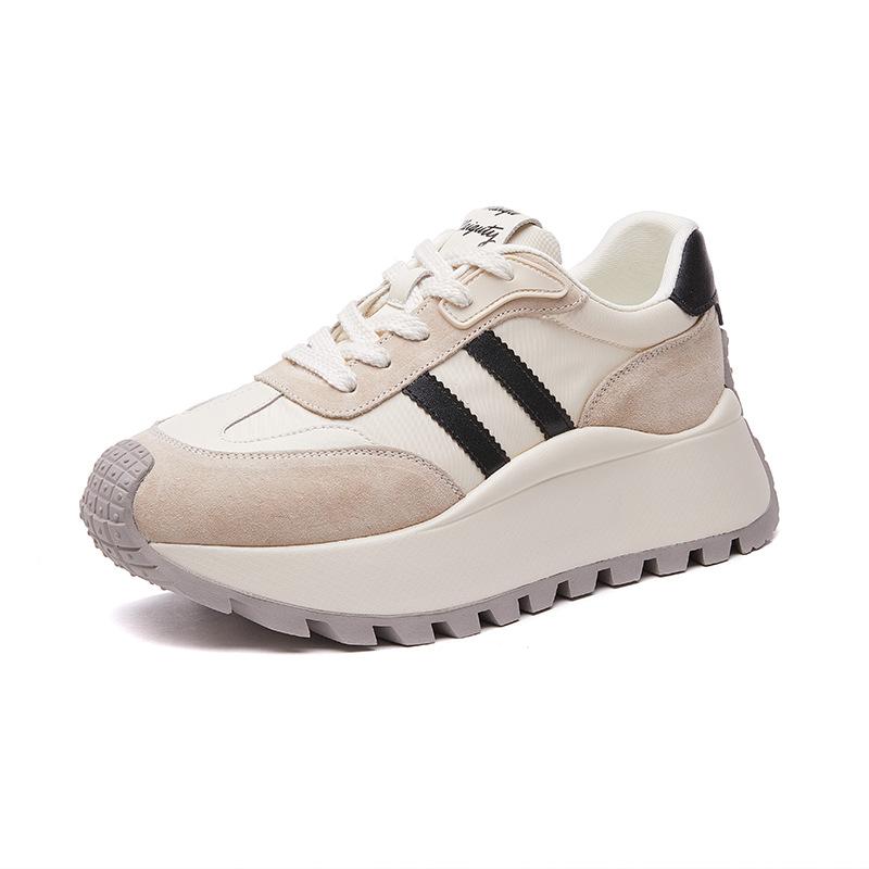 Leather Platform Forrest Gump Shoes Women's 2025 New Four-season Casual Versatile Non-slip Sports Shoes Classic Flat-bottomed German Training Shoes
