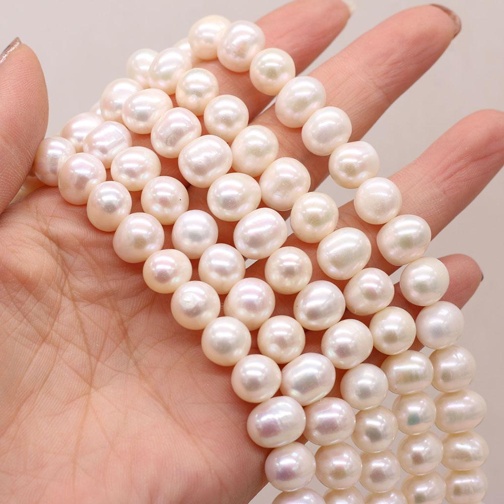 1 pramen, bílé přírodní sladkovodní perly, 9-10 mm, téměř kulaté perlové korálky pro výrobu šperků, kutilské řemesla, dárky k narozeninám a svatbě, 36 cm
