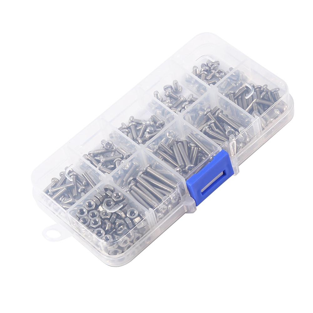 340PCS 304 Stainless Steel Nuts and Bolts Assortment Kit Pan Head Full Thread Screw Assortment Kit Clear Storage Box