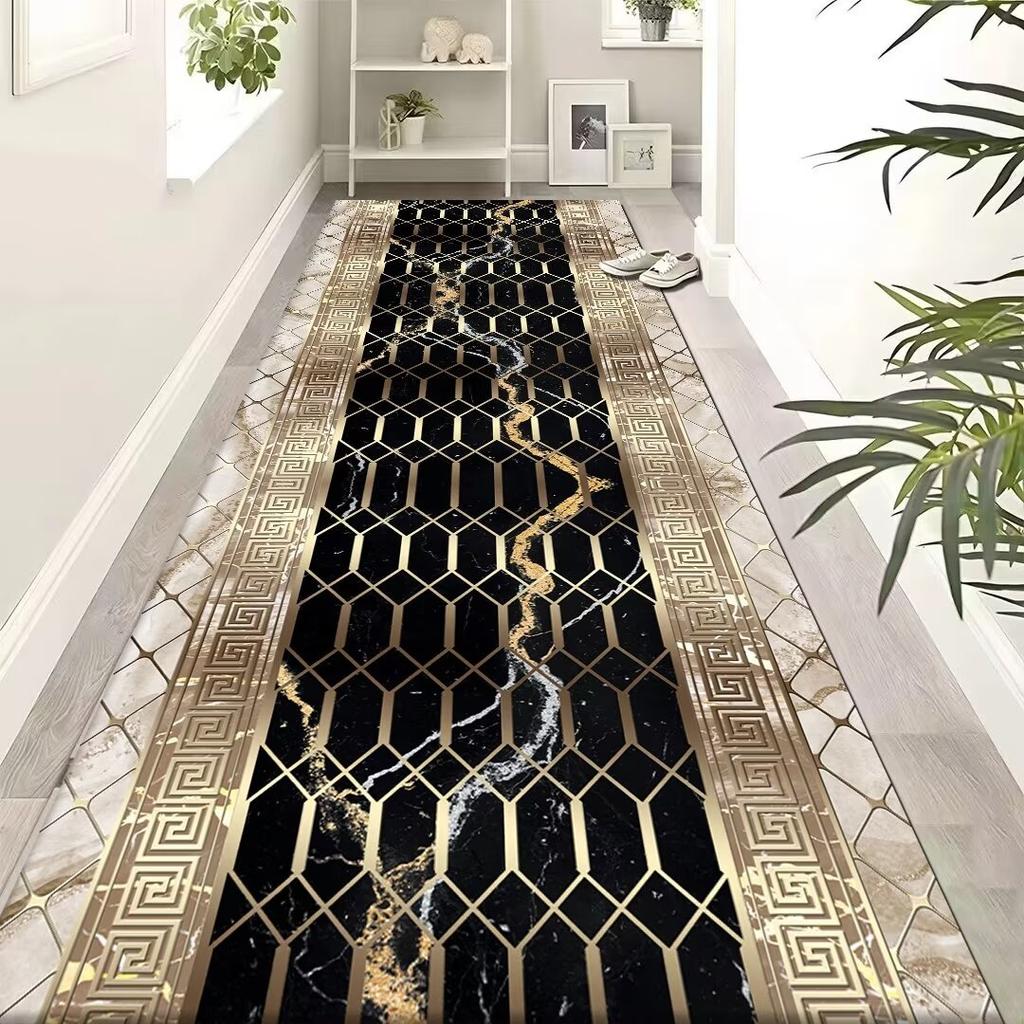 Luxury Golden Long Corridor Carpet Non-slip Washable Hall Runner Carpets Stairway Rug European Style Aisle Carpet Customizable