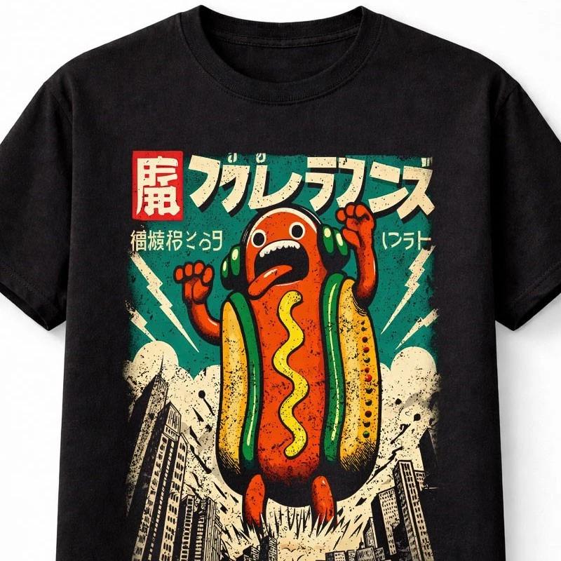 Kaiju Hot Dog Monster Japanese Retro Cartoon Graphic Unisex TShirt S