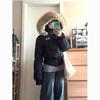 Korean Chic Slim Waist Short Parkas Y2k Harajuku Grunge Print Patchwork Fluffy Hooded Cotton Jacket Autumn Winter New Warm Top