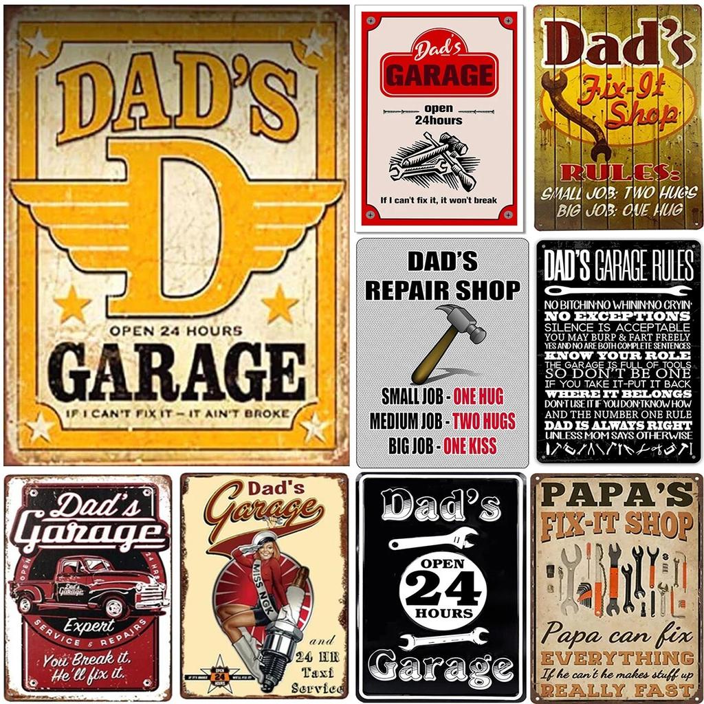 Vintage Dad's Garage Repair Shop Metal Tin Signs Posters Plate Wall Decor for Home Bars Garage Cafe Clubs Retro Posters Plaque
