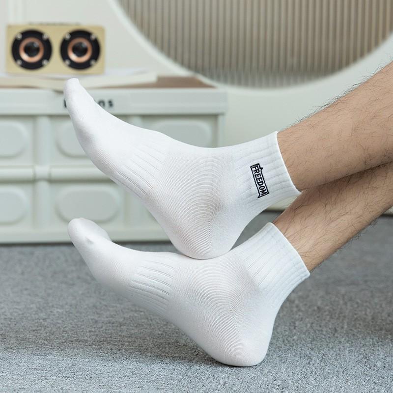 Socks Men'S Pure Cotton Low-Top Medium Tube Socks Sweat-Absorbing And Deodorant Sports Socks Trend Letter Men'S Cotton Short Tube Socks