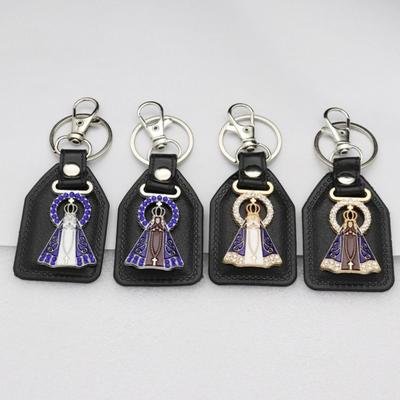 Black Saint Christopher Keychain PU Leather Bag Accessories Fashion Charm Pendant  Car Keys