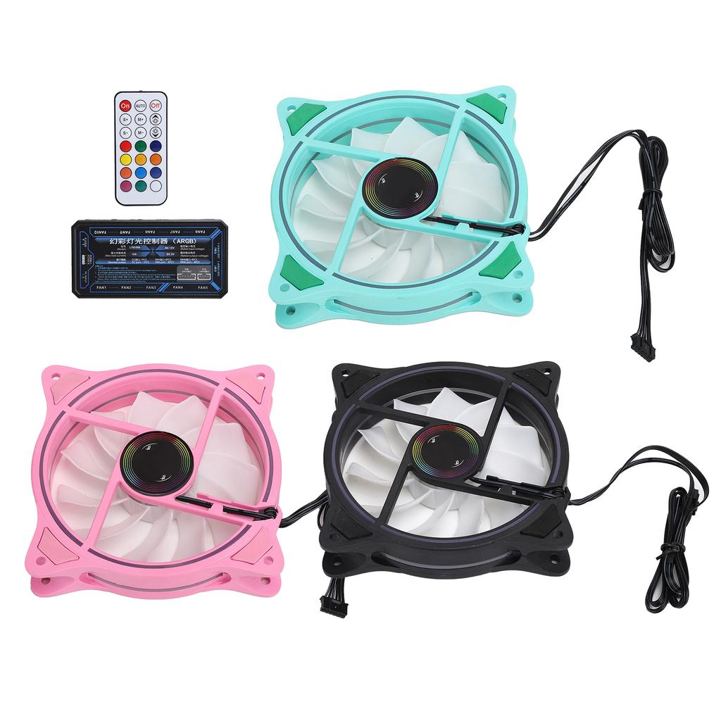 3Pcs Cooling Fans ARGB Controller 11 Fan Blades Silent Computer Air Cooler 1200rpm 12VGreen Black Pink