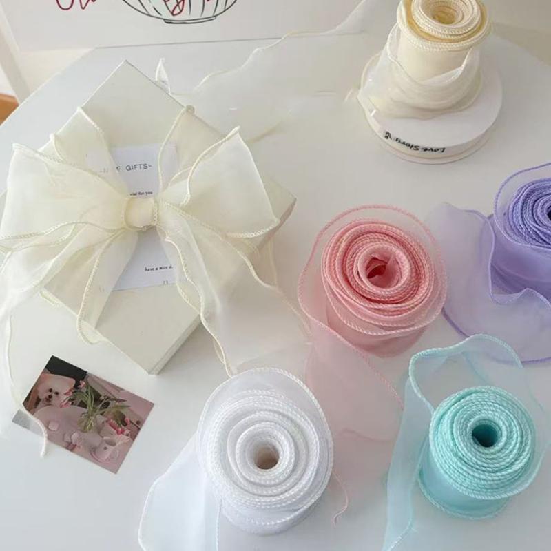 10Yards Organza Solid Color Ribbon 4Cm Wavy Edge Ribbon For For Flower Bouquet Gifts Packaging Party Decorations Diy