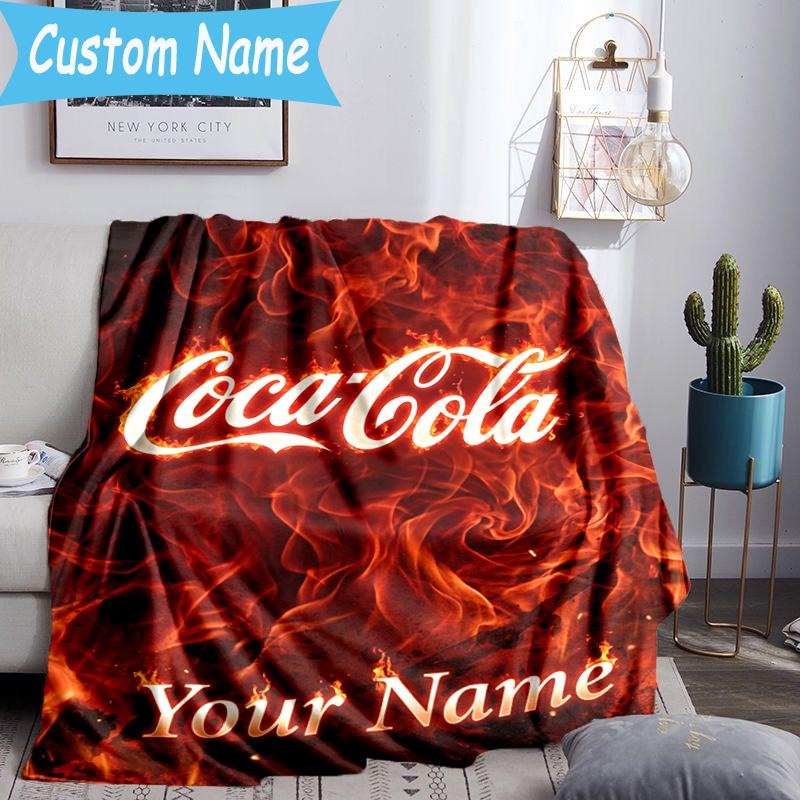 Custom Name Cola Classic Beverage Flannel Blanket, Use for Birthday/Holiday Gift, Soft Blanket for Sofa/Bed/Camping/Office, Home Decor