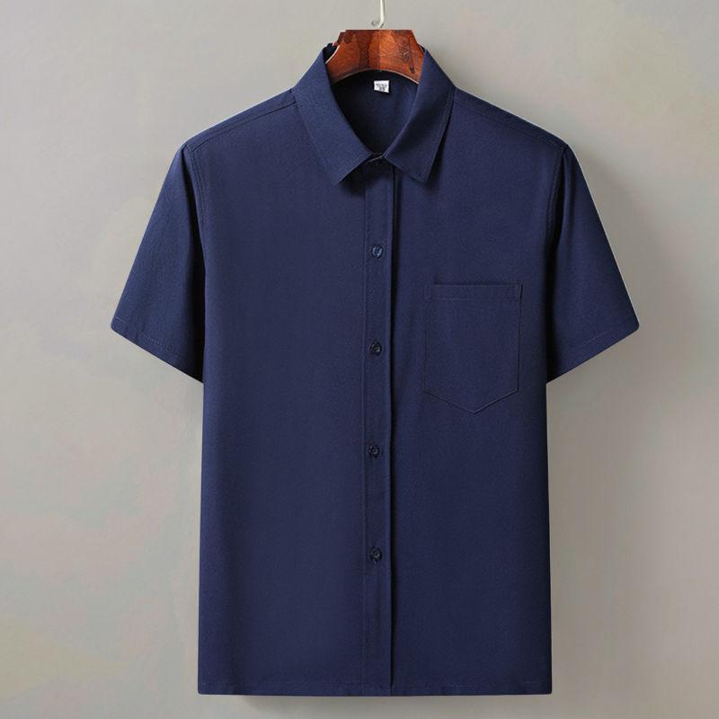 Middle-aged and Elderly Men's Short-sleeved Casual Shirt Summer Loose Ice Silk Button-up Business Shirt Old Man Grandpa Dad Outfit