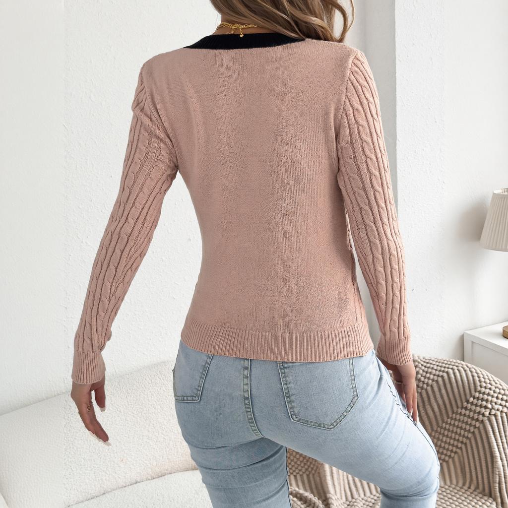 Women's Color Cable Knit Long Sleeve Sweater for Fall and Winter Casual