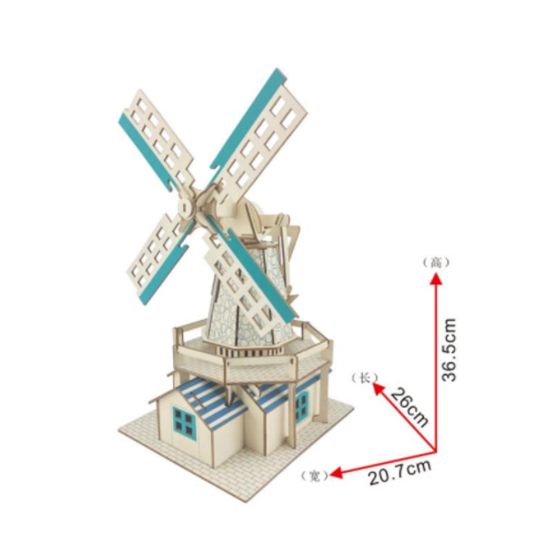 DIY Model toys 3D Wooden Puzzle Dutch windmill Wooden Kits Puzzle Game Assembling Toys Gift for Kids Adult P32