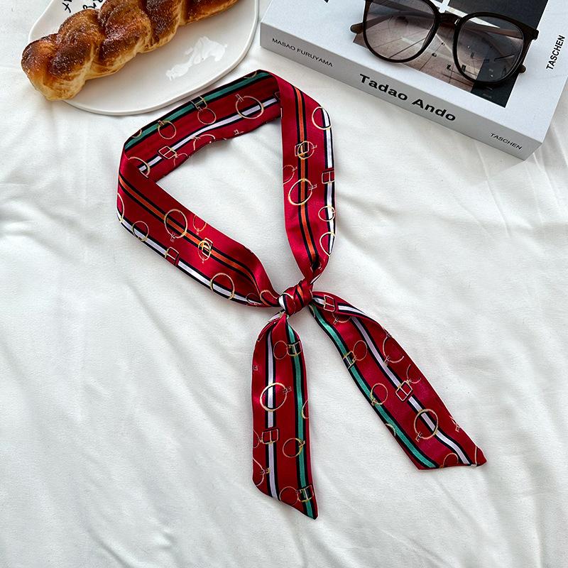 Langer Seidenschal, hochwertiger Halsschal, neuer multifunktionaler Seidenschal, Taschenumwicklung, Kopftuch, Stirnband, Haargummi.