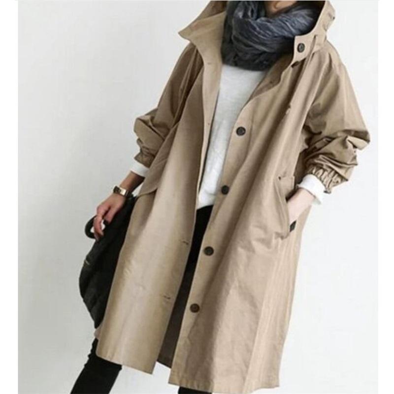 Lässiger Stil Windbreaker Damen Mittellang Kleines Temperament Taille Langarmjacke