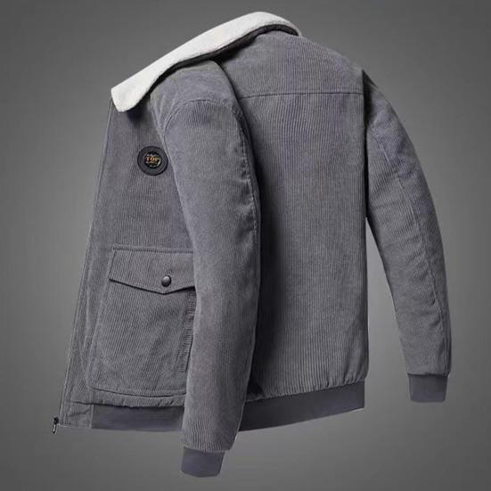 Män Höst Vinter Ensfärgad Casual Jacka Kappa Lapel Långärmad Flikfickor Manchester Ytterkläder Dragkedja Knappslå Fleece Foderrock