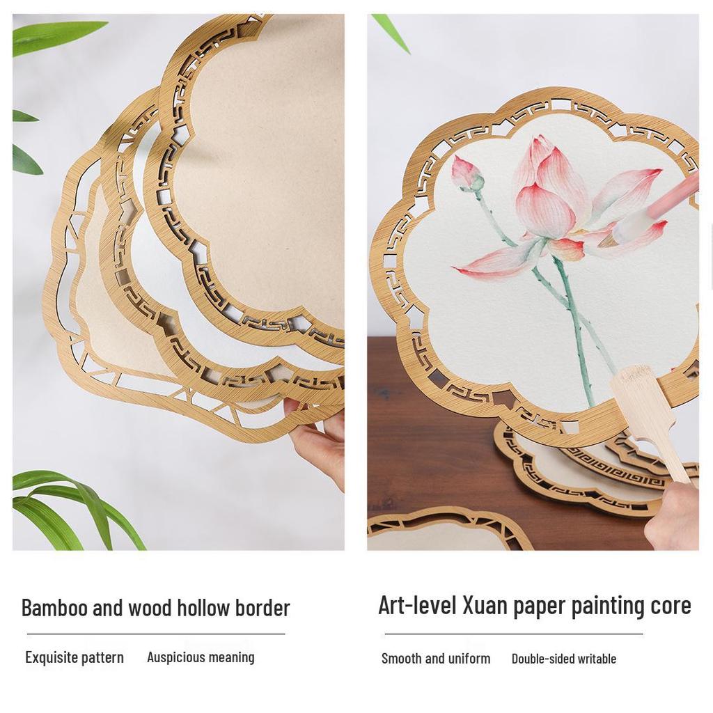 Thick Xuan Paper Hollowed Round Fan: High-Grade Double-Sided Blank Ancient-Style for French Painting & Calligraphy