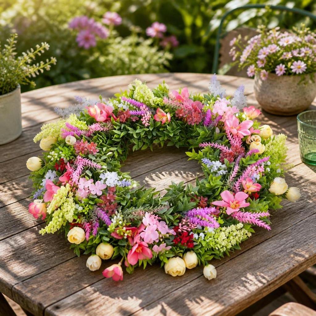 Artificial Floral Wreath Lifelike Leaves Outdoor for Wall