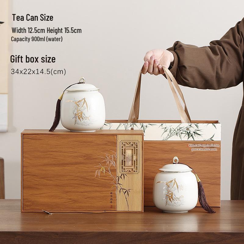 Gentleman s Ceramic Tea Caddy Gift Set (No Tea Included) - Chinese Style with Bamboo Packaging