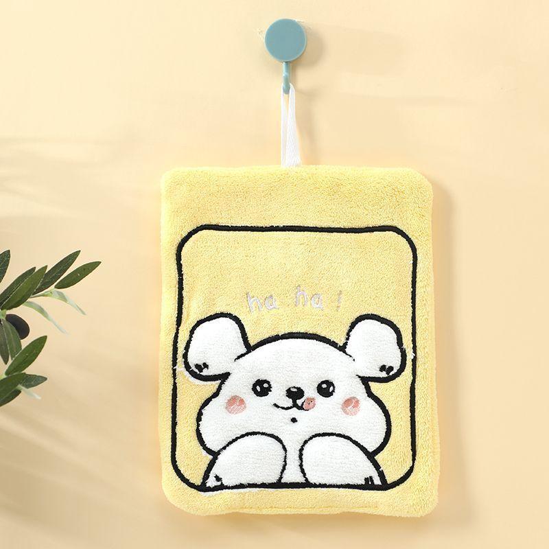 1Pcs Cartoon Kitchen Hanging Hand Towel Cute Little Dog Cloth Absorbent Quick Drying Thick Coral Fleece Soft Cute Towel