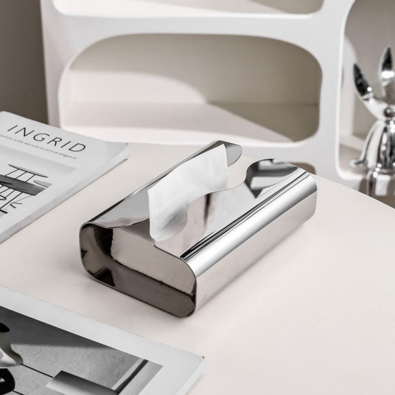 Stainless Steel Tissue Box, Artistic Pull-Paper Dispenser with Irregular Design - Desktop/Living Room Napkin Holder & Tissue Distributor