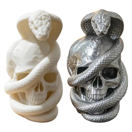 Gothic Skull Ornaments 3D Printed And Snake Figurine, Art Sculpture, Creative Unique Occult Style Gifts Skeleton Statue Ornament for Halloween