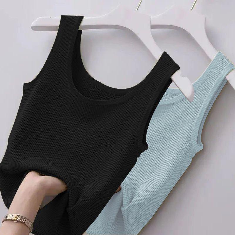 Ribbed Ice Silk Plus Size Tank Top for Women - Sleeveless, Slim Fit, Ideal for Layering or Wearing Alone in Spring/Summer. No Chest Pads.