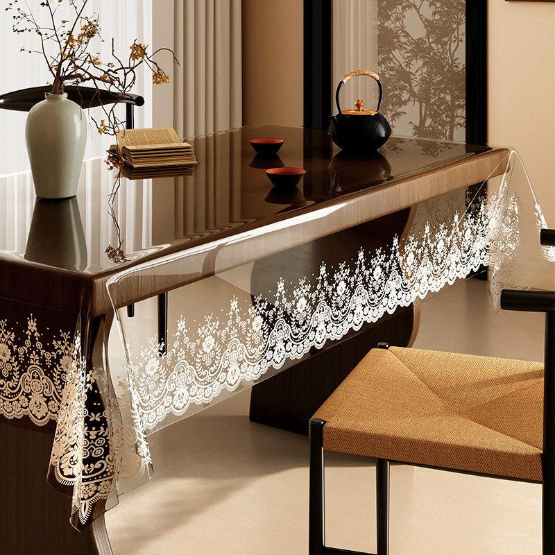 Transparent Printed Pattern Dining Table Cloth Waterproof Oil Resistant No-rinse Soft Glass Table Mat Heat-resistant Desktop Protective Pads