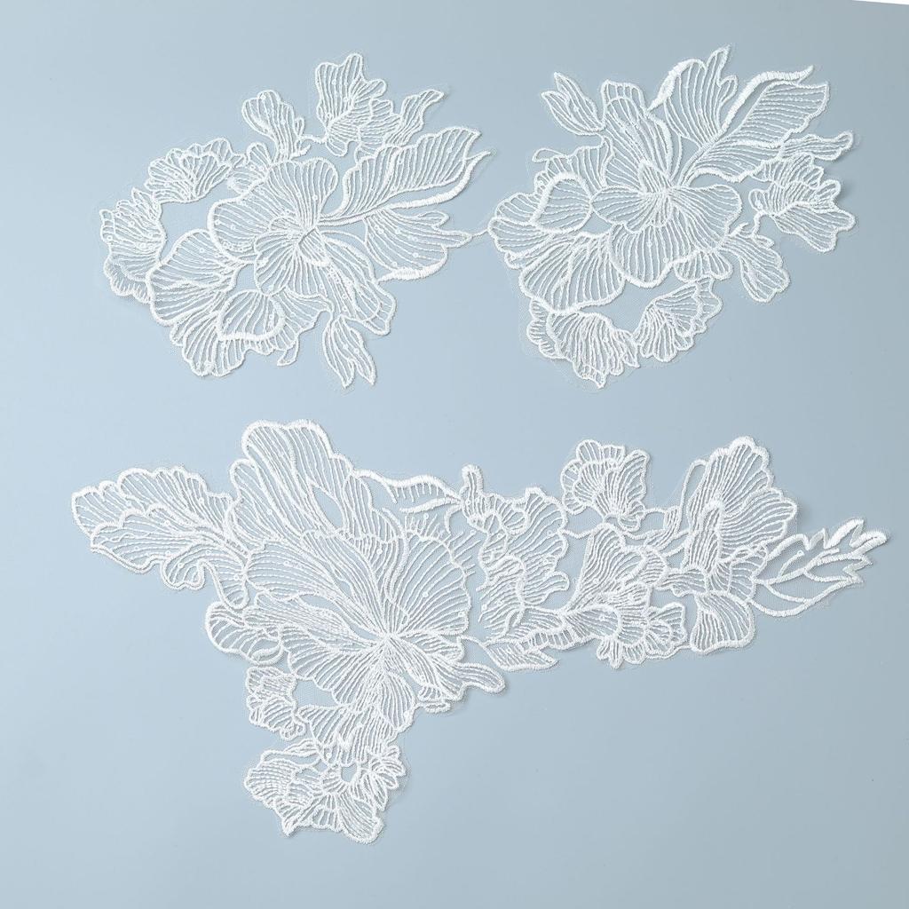 Bead Embroidery Lace Flower Piece Accessories Wedding Dress Headscarf Transparent Flat Piece Clothing Embroidery Piece