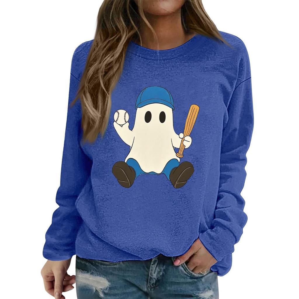 Women's Fashion Long Sleeve Halloween Print Round Neck Sweatshirt Top